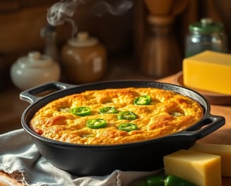 Jalapeño Cheddar Cornbread in an iron skillet
