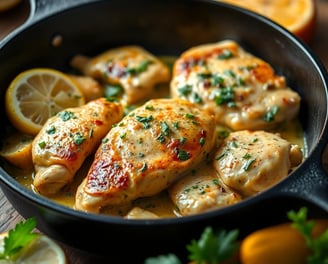 Garlic Herb Butter Chicken cooking in a cast iron skillet