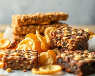 a plate of food that includes granola bars