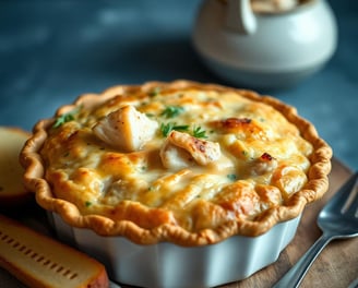 a homemade chicken pot pie with a whole grain crust