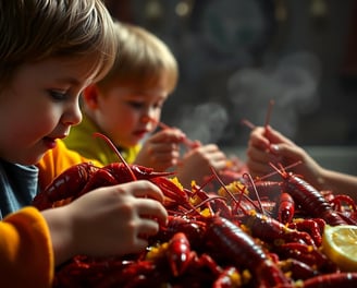 kids eating crawfish