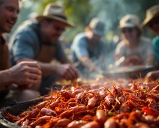 people enjoying a Louisiana Crawfish boil