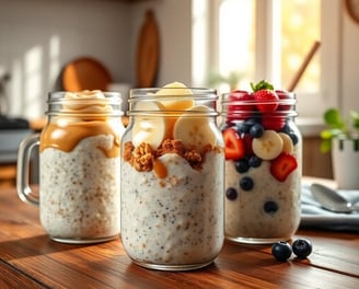 three jars of oatmeal with bananas and bananas
