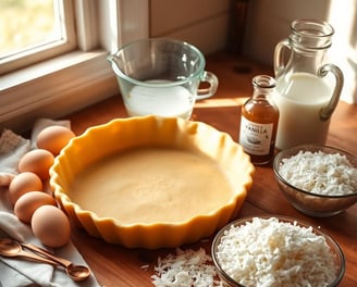 a pie crust pie and ingredients for a coconut custard pie