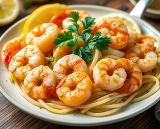 Classic Shrimp Scampi over noodles