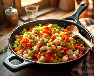sauteed celery, onions and bellpeppers in a iron skillet