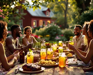 backyard barbecue in the South where people are drinking southern sweet tea