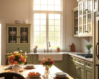 a southern charm kitchen with a table and chairs and a table