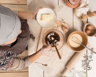 a woman measuring food
