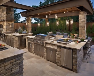 stunning outdoor kitchen and eating area