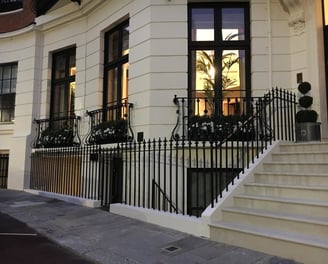 Elegant Victorian townhouse in London featuring bespoke wrought iron railings and balconettes by Ken