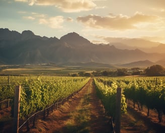 a vineyard with a view of the mountains