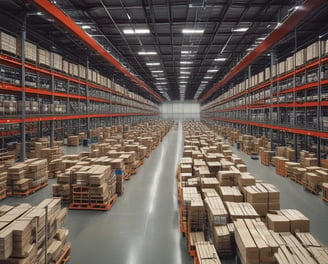 A large number of stacked shipping containers with various logos and labels, arranged in a grid pattern. The containers are primarily in shades of white, gray, and dark colors. The image gives a sense of industrial organization and mass logistics.