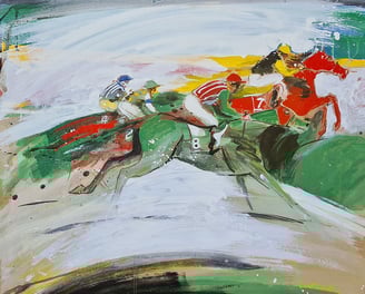 oeuvre d'art animalier- artiste peintre -peinture- cheval - courses