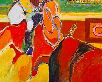 oeuvre d'art animalier- artiste peintre -peinture-corrida - cheval