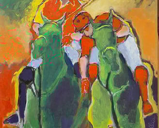 oeuvre d'art animalier- artiste peintre -peinture- cheval - polo