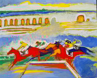 oeuvre d'art animalier- artiste peintre -peinture- cheval courses