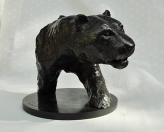 Oeuvre d'art tête de panthère en bronze par artiste animalier