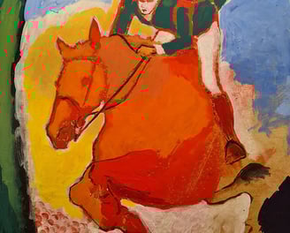 oeuvre d'art animalier- artiste peintre -peinture- cheval obstacle