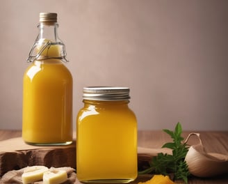 A wooden tray holds a traditional Indian meal. There is a paratha flatbread topped with butter, a small metallic bowl containing a brown dessert resembling a modak, and another bowl filled with a creamy white substance garnished with saffron strands. A brass spoon is placed on the paratha.