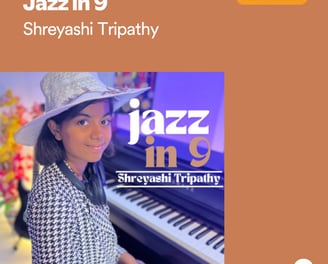 Shreyashi Tripathy, Indian pianist and composer, featured on the jazz fusion album cover 'Jazz in 9'