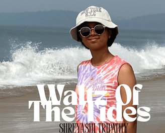 Shreyashi Tripathy, Indian pianist and composer, featured on the elegant and rhythmic album cover 'Waltz of the Tides'