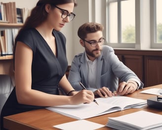 A traditional red brick building with a gabled roof and white-framed windows. The front entrance features an arched doorway and is flanked by well-maintained shrubs. A sign in the foreground reads 'Morris & Dean, Trial Lawyers & Counselors,' displaying the phone number and a digital clock showing 6:31.