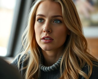 a woman with blonde hair and blue eyes