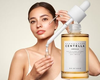 Woman putting Centella Asiatica (Cica) on her face