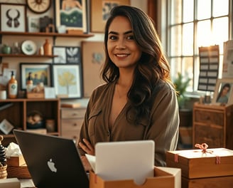 a woman sitting at a desk with a laptop