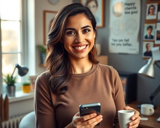a woman holding a cell phone