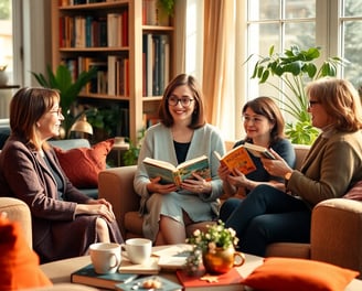 a group of women sitting on a couch in a living room