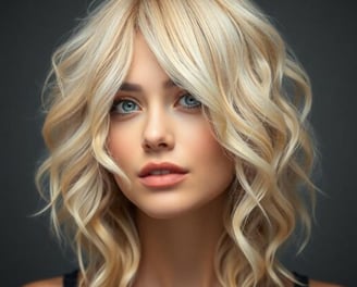 woman with a curly blonde shag haircut