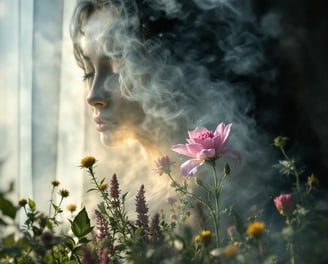 a woman with a flower in her hand
