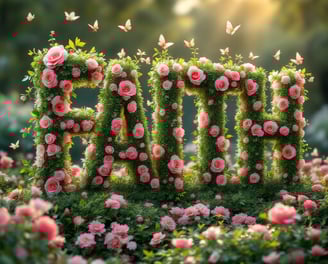 a flower garden with a word that says faith
