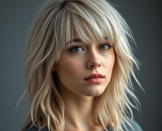 blonde woman with a shag haircut