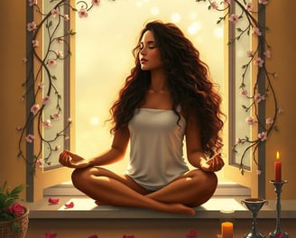 a woman sitting in a window meditating