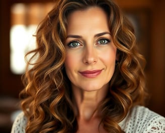 a woman with a white shirt and a curly hairstyle
