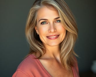 a woman with blonde hair and a pink sweater