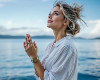a woman in a white shirt and a watch on her wrist