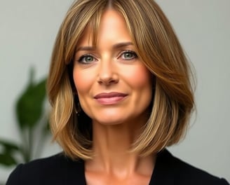 a woman with a soft layered bob haircut