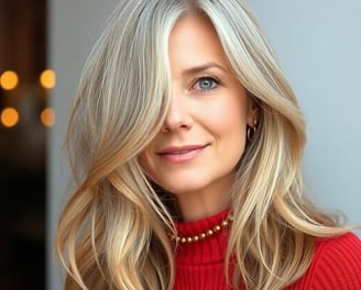 a woman with blonde hair and a red sweater