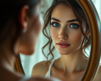 woman looking in the mirror