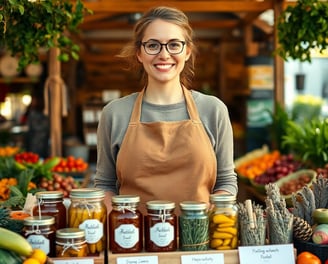 a womanselling homemade jams and herbs