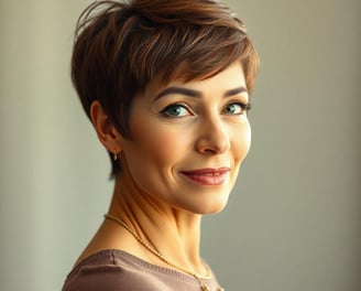 a woman with a pixie haircut