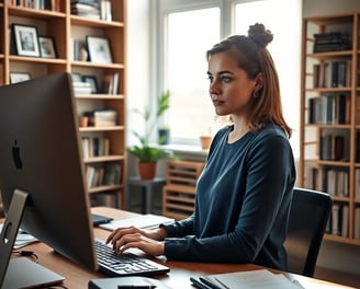 a woman sitting at a desk a computer