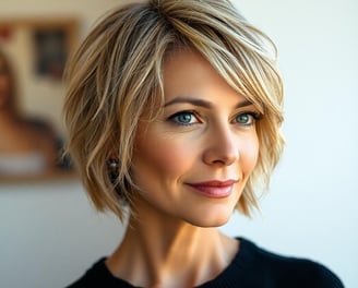 a woman with blonde textured crop hair