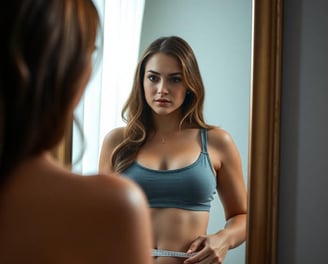 a woman in a blue bra top and measuring tape measure tape