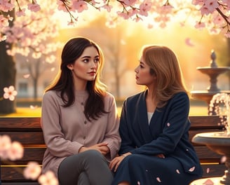 two women sitting on a bench in a park
