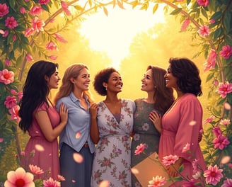 a group of women standing in a garden